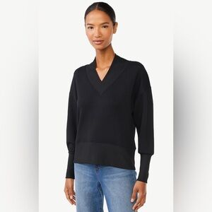 Super Soft Black V-Neck Scubaknit Sweater